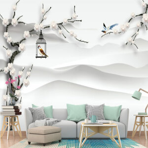 Ağaç ve Çiçekli Duvar Kağıdı