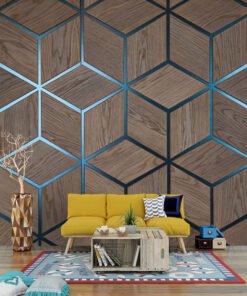 Ahşap Motifli Geometrik Duvar Kağıdı