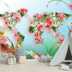 Çiçeklerden Oluşan Dünya Haritası Duvar Kağıdı