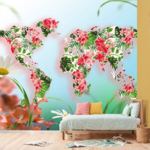 Çiçeklerden Oluşan Dünya Haritası Duvar Kağıdı