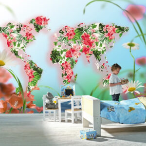 Çiçeklerden Oluşan Dünya Haritası Duvar Kağıdı