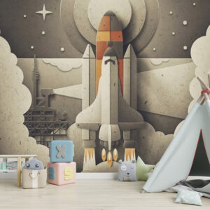 3D Roket Görselli Duvar Kağıdı