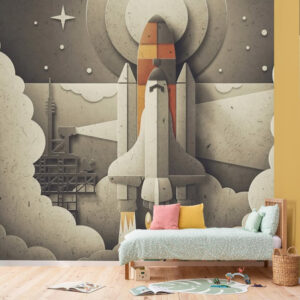 3D Roket Görselli Duvar Kağıdı