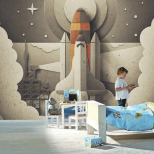 3D Roket Görselli Duvar Kağıdı