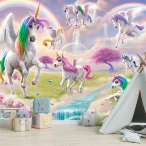 Renkli Unicorn Atlı Duvar Kağıdı