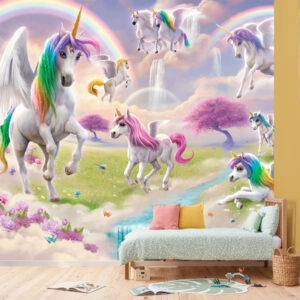 Renkli Unicorn Atlı Duvar Kağıdı