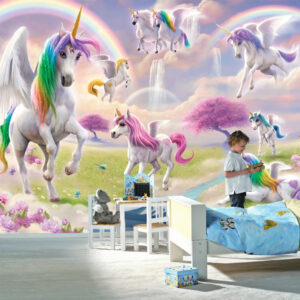 Renkli Unicorn Atlı Duvar Kağıdı