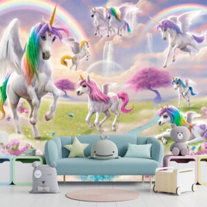 Renkli Unicorn Atlı Duvar Kağıdı