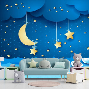 Ay Yıldızlı Çocuk Odası Duvar Kağıdı
