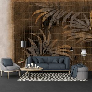 Koyu Zeminli Yapraklı Duvar Kağıdı