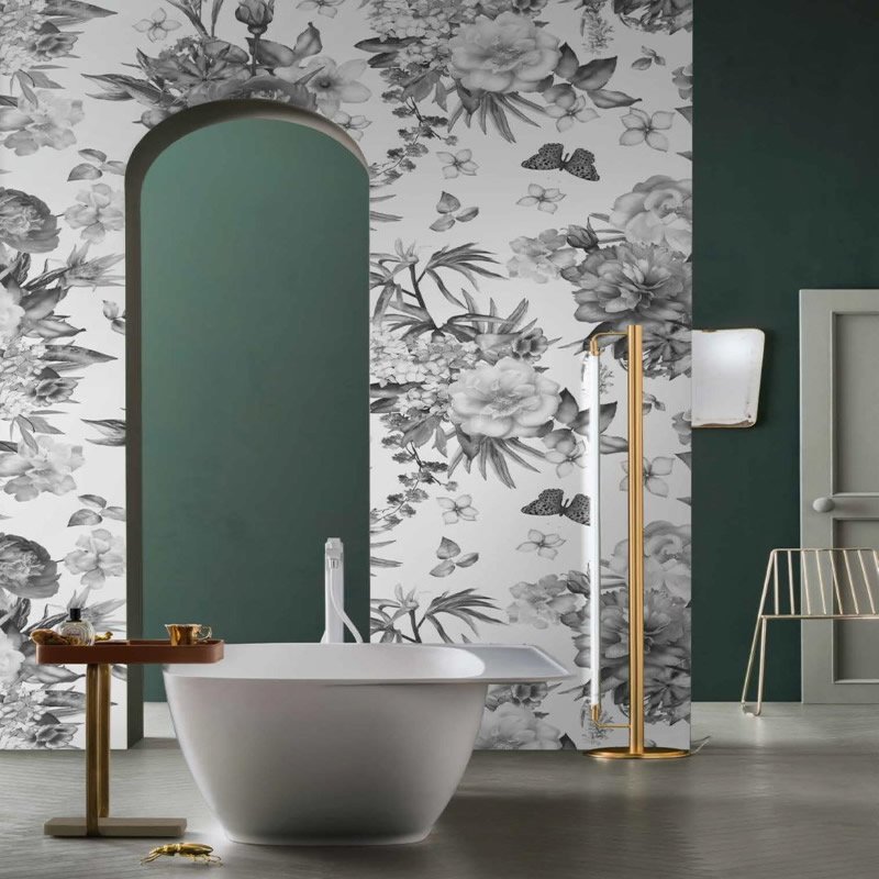 Siyah Beyaz Çiçekli Duvar Kağıdı