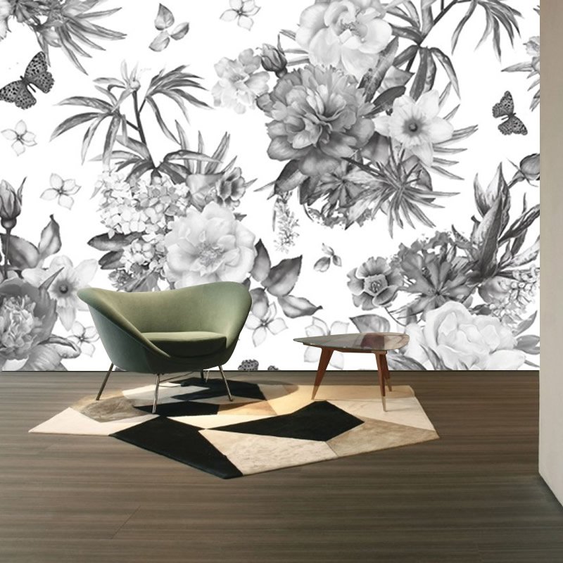 Siyah Beyaz Çiçekli Duvar Kağıdı - P - 043 - Görsel 4