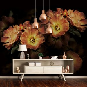 Koyu Zeminli Çiçekler Duvar Kağıdı