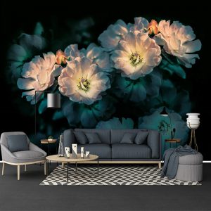 Koyu Zeminli Çiçekler Duvar Kağıdı