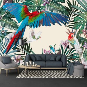 Papağan ve Yapraklar Duvar Kağıdı
