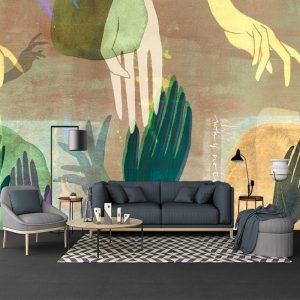 Renkli Eller Görselli Duvar Kağıdı