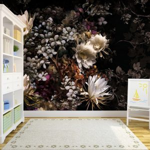 Siyah Zeminli Beyaz Çiçekler