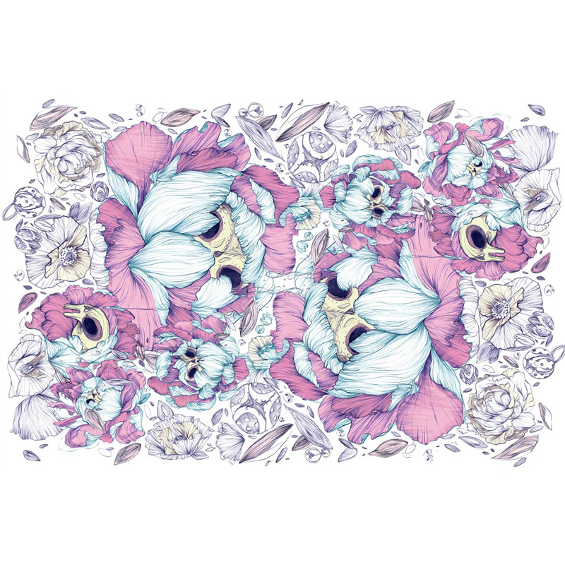 Mor Beyaz Çiçekli Duvar Kağıdı