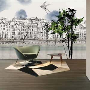 Paris Yeşil Ağaç Görselli Duvar Kağıdı