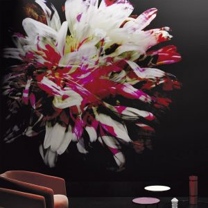 Siyah Üzeri Kırmızı Beyaz Çiçekli