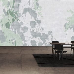 Gri Yeşil Yaprak Tonlu Duvar Kağıdı