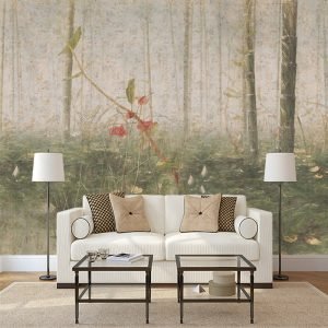 Orman ve Çiçek Görselli Duvar Kağıdı