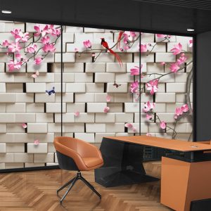 Pembe Çiçekli Taş Duvar