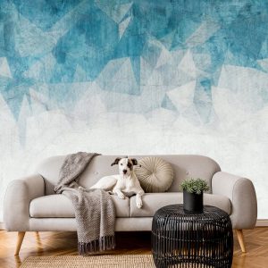 Mavi Gri Görselli Duvar Kağıdı