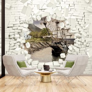 3D Taş Duvar Görselli Duvar Kağıdı