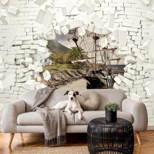3D Taş Duvar Görselli Duvar Kağıdı