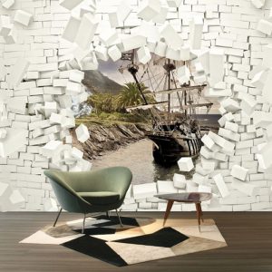 3D Taş Duvar Görselli Duvar Kağıdı