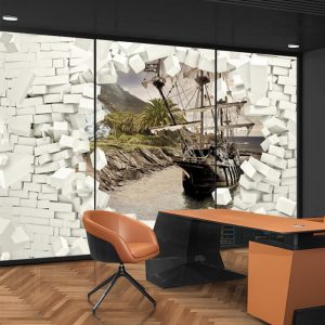 3D Taş Duvar Görselli Duvar Kağıdı