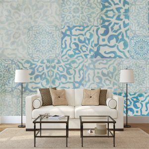 Mavi Desenli Kareler Duvar Kağıdı