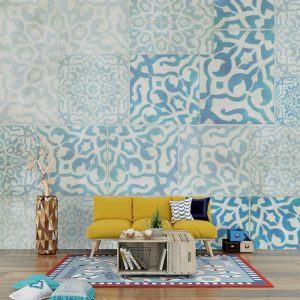 Mavi Desenli Kareler Duvar Kağıdı