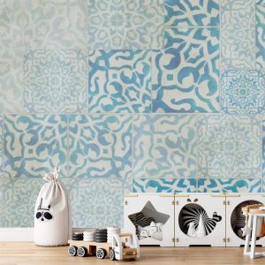Mavi Desenli Kareler Duvar Kağıdı