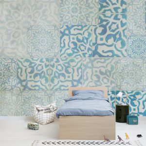 Mavi Desenli Kareler Duvar Kağıdı