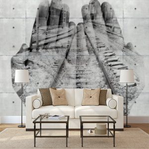 Beton Duvarda Eller Görselli Duvar Kağıdı