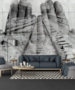 Beton Duvarda Eller Görselli Duvar Kağıdı