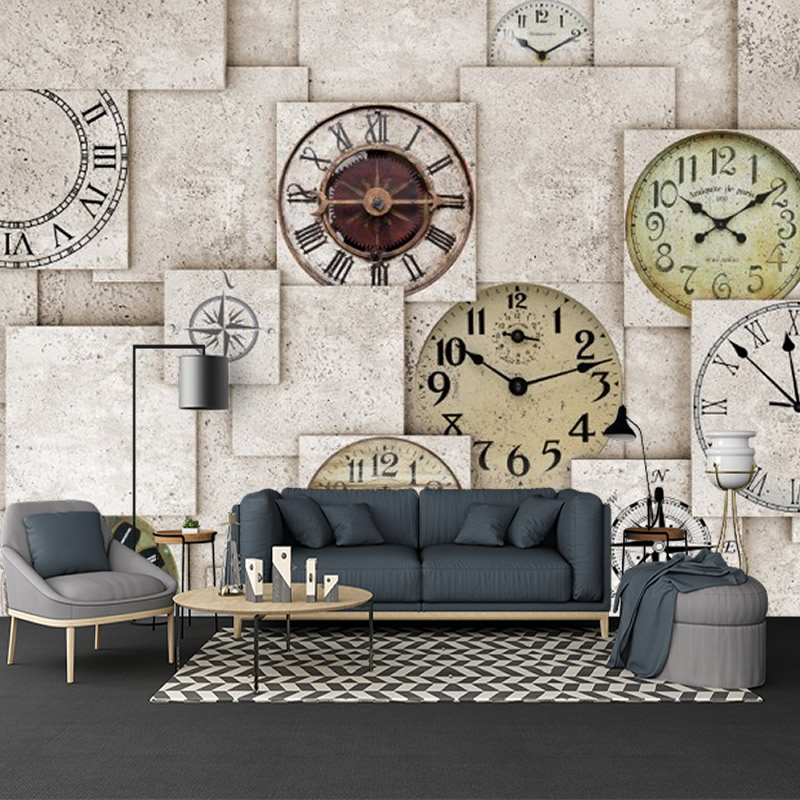 Duvar Saati Motifli Duvar Kağıdı