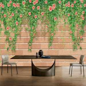 Taş Duvar Çiçekli Duvar Kağıdı