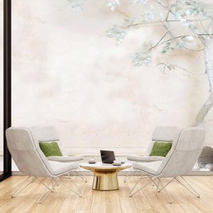 Beyaz Tonlu Ağaçlı Duvar Kağıdı