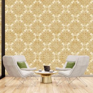 Sarı Kabartma Desenli Duvar Kağıdı