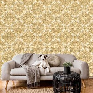 Sarı Kabartma Desenli Duvar Kağıdı