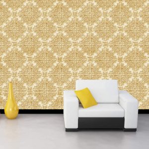 Sarı Kabartma Desenli Duvar Kağıdı
