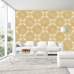 Sarı Kabartma Desenli Duvar Kağıdı