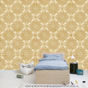 Sarı Kabartma Desenli Duvar Kağıdı