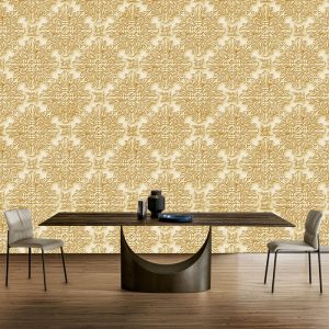 Sarı Kabartma Desenli Duvar Kağıdı