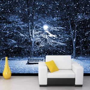 Gece Kar Yağan Sokak Lambası