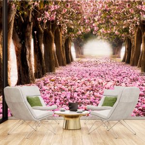 Çiçek Dökmüş Ağaçlı Yol Duvar Kağıdı