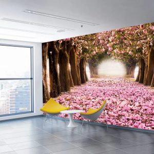 Çiçek Dökmüş Ağaçlı Yol Duvar Kağıdı